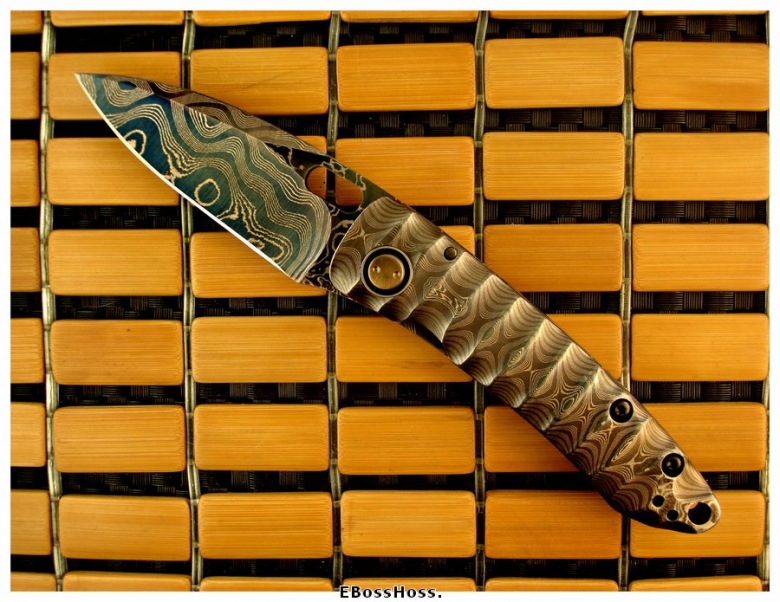 Mick Strider Custom All-Cobalt Damascus Mini-AKAK Framelock Prototype