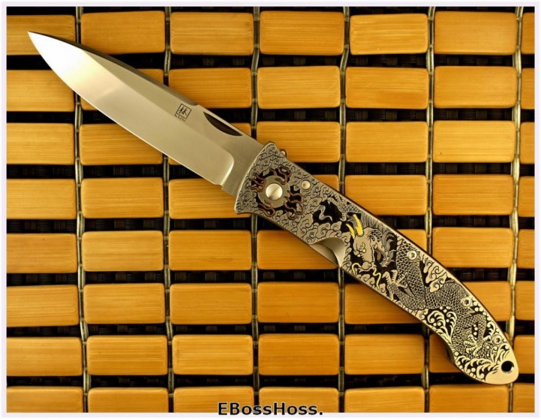 Bob Lum XL Folding Stalker w/ LAWKS -- Masterfully Engraved by CJ Cai