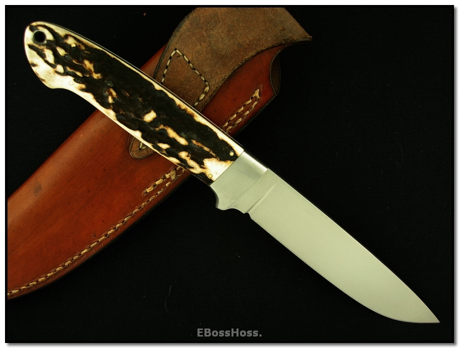 Bob Lum Deluxe Fixed Hunter - Stag & Unetched Damasteel