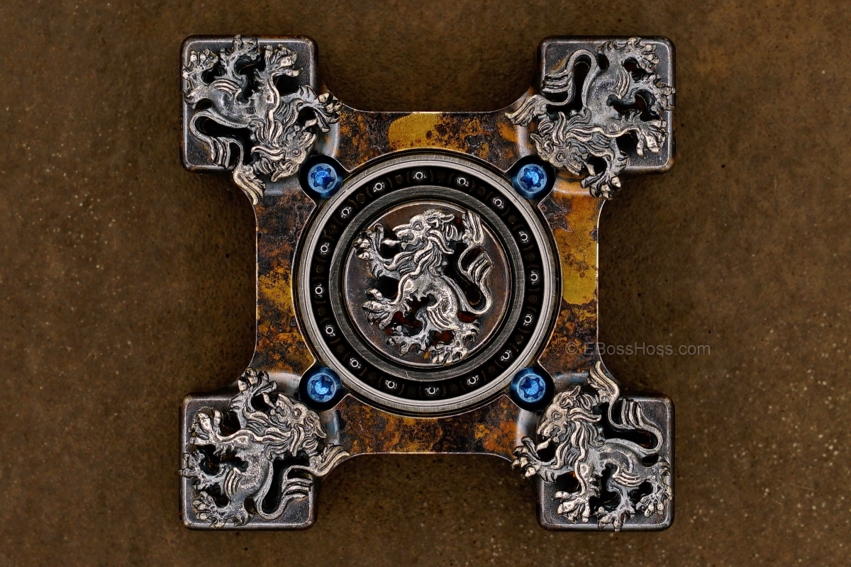 Steel Flame Executive SLEDGE 3-D Sterling Silver Crusader Lions Ring Spin